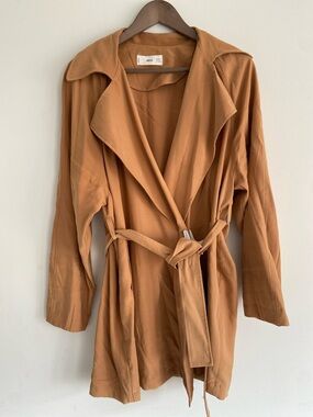 Mango Women's Lightweight Belted Trench Coat - Camel Brown